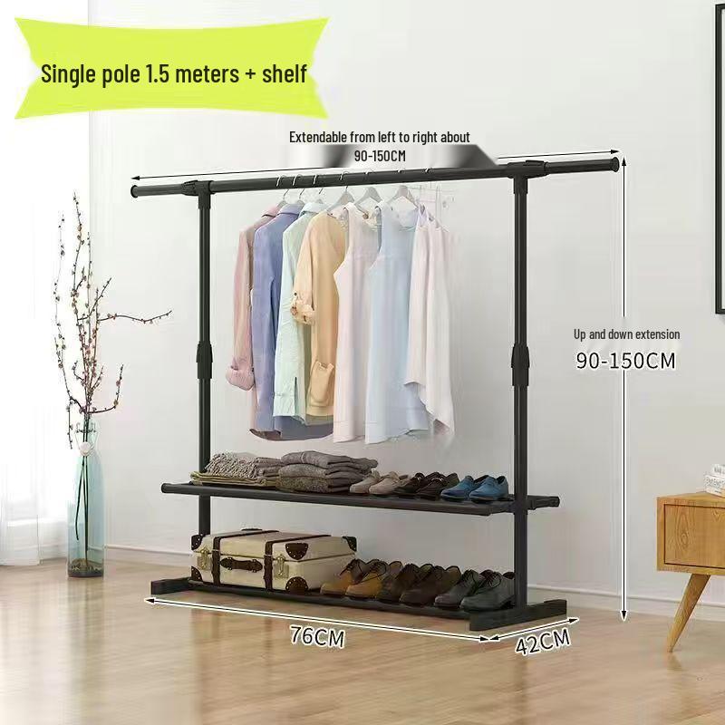 Retractable Floor-Standing Clothes Rack: Foldable Hanging Rod for Bedroom, Dorm, and Balcony Drying