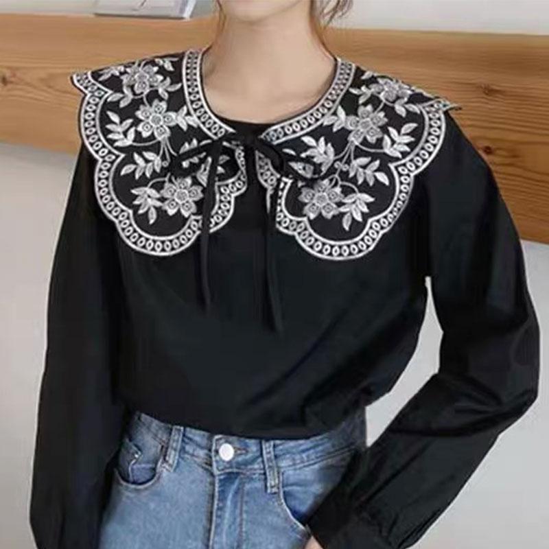 Embroidered Floral Fake Collar Cute Lolita Fake Collar Detachable Blouse False Collar Little Shawl Top for Women