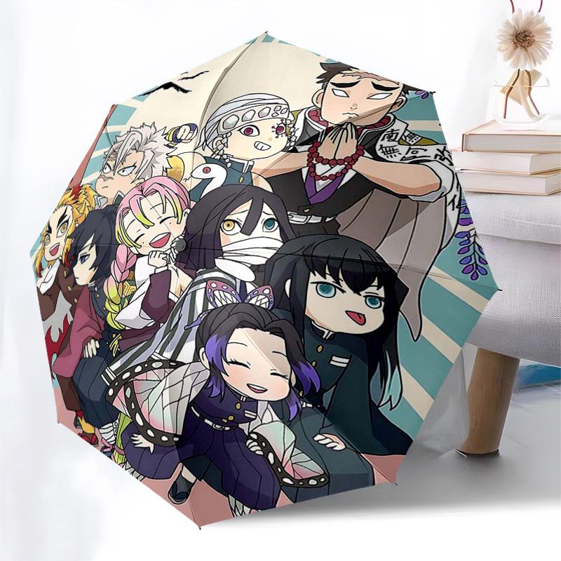 1pc Chibi Demon Slayer Characters Outdoor Umbrella - Automatic Opening/Closing - Portable 3-Fold Design - 8-Rib Iron Frame - Festival Gift - Suit