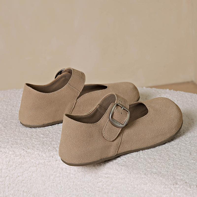 Leather Mary Jane women's shoes autumn new retro shoes flat two wear maternity shoes bag head single shoes soft