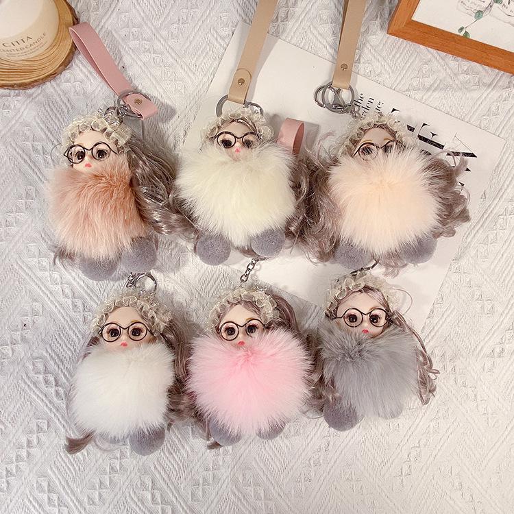 Korean Cute Fox Fur Doll Keychain - Plush Backpack Pendant