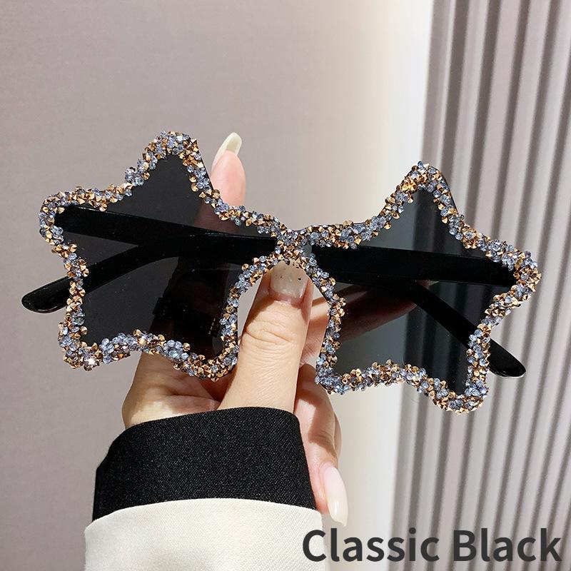 

Новые безрамочные солнцезащитные очки с пятиконечной звездой и бриллиантами, персонализированные солнцезащитные очки ярких цветов Ocean, пляжные очки для праздника и вечеринки As Picture