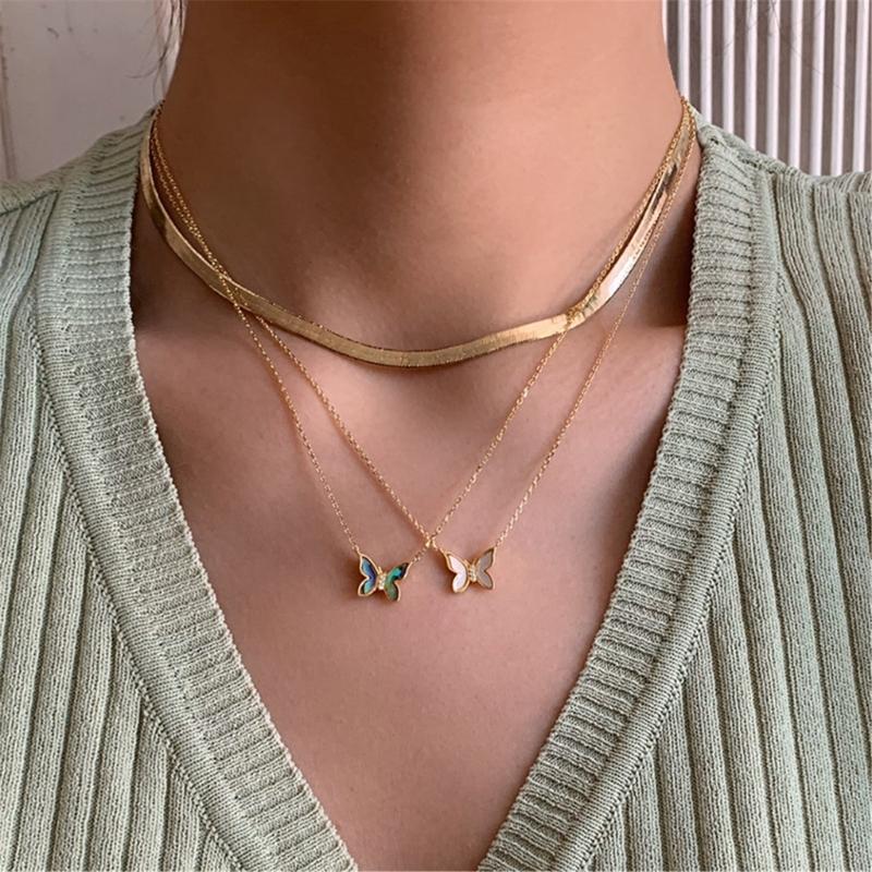 Korean Style Butterfly Necklace Delicate Collarbone Chain Unique Pendant Perfect for Fashion forward Individuals