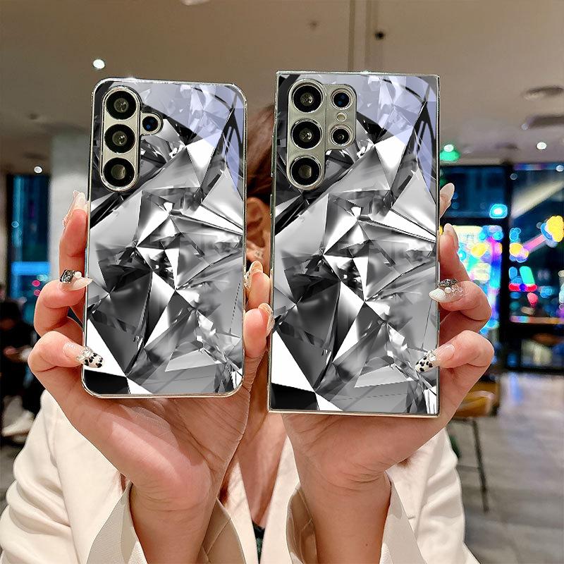 Shattered Crystal Electroplated Silver Phone Case For Samsung Galaxy S26 S25 S24 S23 S22 S21 S20 Ultra Plus FE 26 5G Glass Cover