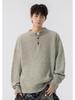 520g Men's Retro Henley Collar Heavyweight Sweater - Old Money Style, Casual Knit Hoodie, Plus Size, Autumn/Winter Wear