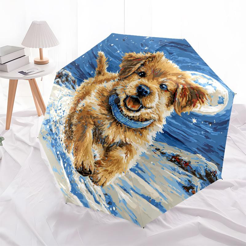 1 PC Automatic Folding Umbrella - Mountain Puppy Pattern, Portable & Foldable Design with 8 Ribs, Christmas Birthday Gifts