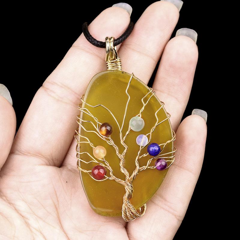 45~60mm Crystal Large Colorful Leaf Shape Wire-wrapped Tree of Life Pendant DIY Accessories Jewelry