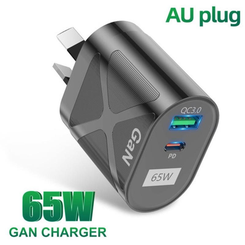 65W GaN USB C Charger Quick Charge KR AU EU US UK Plug PD USB-C Type C Fast Charger For iPhone 15 Xiaomi SamsungS22 Macbook