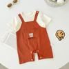 Korean Style Baby Romper - Cute Little Bear Embroidered Short-Sleeve Faux Two-Piece Overalls