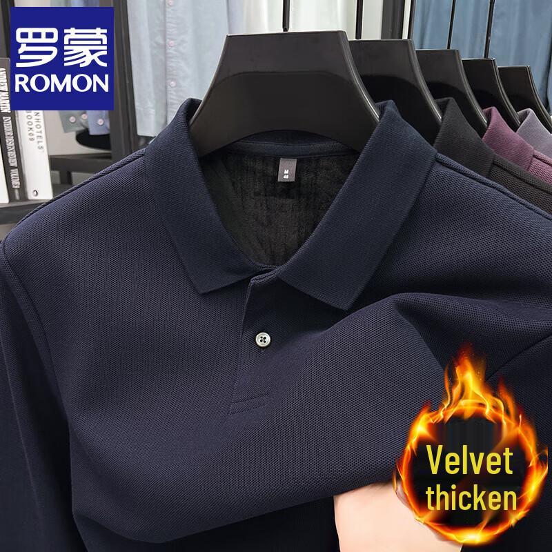 Romon Men's Fleece-Lined Cotton Long Sleeve Polo Shirt