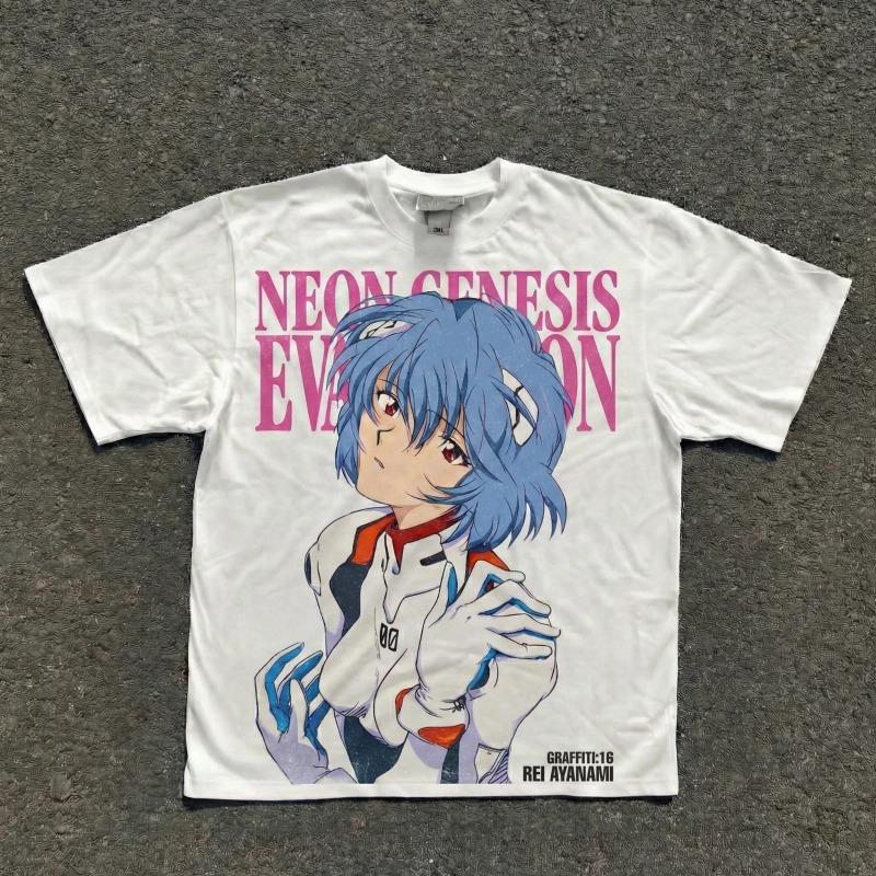 

2026 New Century Evangelion Anime Ayanami White Retro Summer New Unisex Casual Cotton Parent-child High Quality Fashion T-shi... S