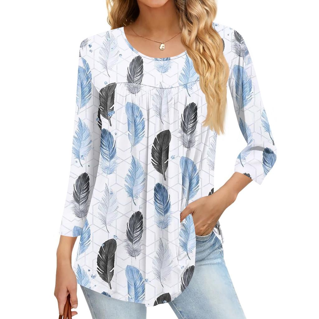 Women's Fashion Casual Three-quarter Sleeve Printing Round Neck Top