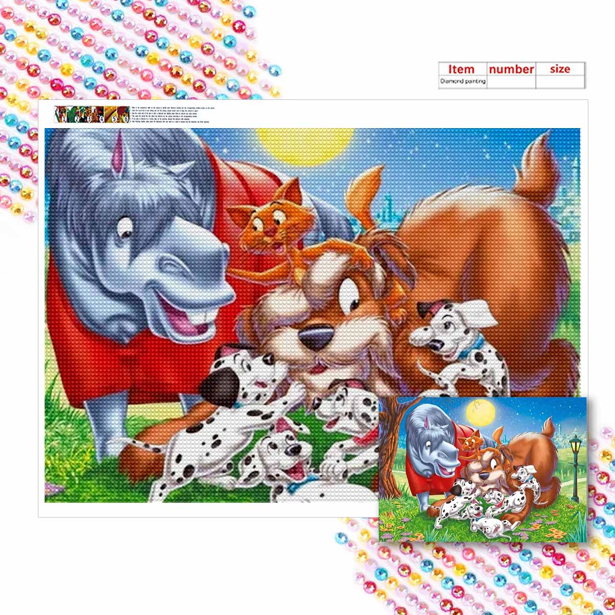 

Алмазная мозаика Семья пятнистых собак Набор для вышивания крестом Мозаичное искусство Алмазная живопись Полный круг Алмаз Домашнее украшение Round 20x30cm
