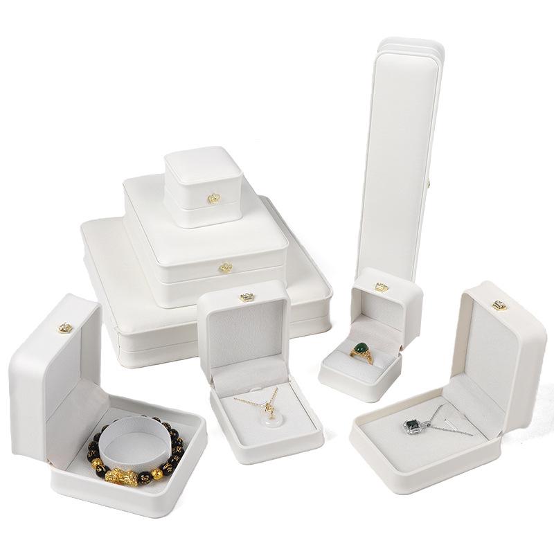 Elegant White Crown Buckle Jewelry Box for Exquisite Ornament Storage and Wedding Ring Display