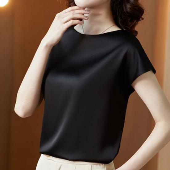 T-shirt Round Neck Smooth Polyester Women Bottoming Tops for Work