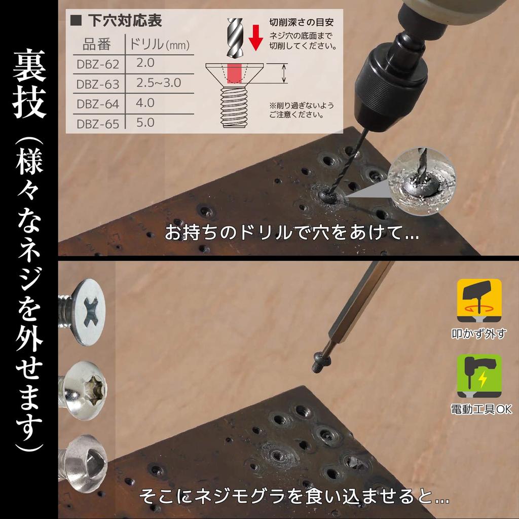 ENGINEER Inginer Nejimogra Bit de îndepărtare a șuruburilor zdrobite cu șurub cu mufa hexagonală peste set de email cu șuruburi cu capac opus [compatibil (Lățime 2 mm)] DBZ-62