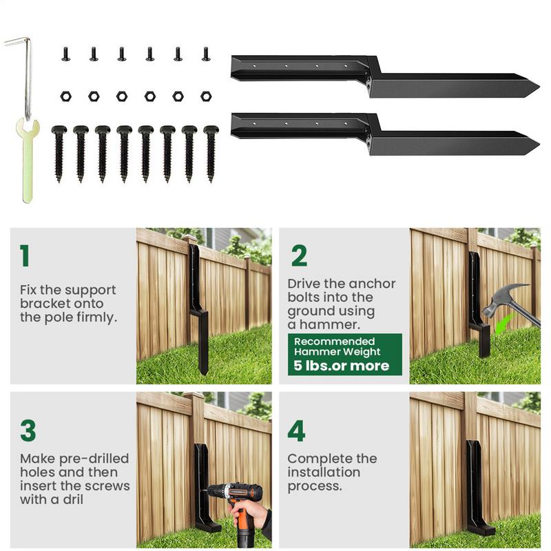 Fence Repair Kit 2X Thickened Metal Fence Support Stakes Solid Ground Spike Quick Fix Post Stabilizer For Repair Tilted Broken