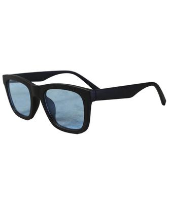 (Eight) Square Sunglasses, Black Rimmed Glasses, Men's & Women's, Thick Temples, Comes with Dedicated Case, Matte Black/Light Blue F