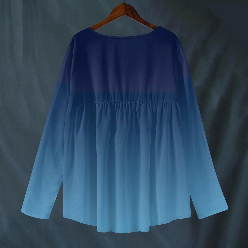 Women's Fashionable And Casual Shirt Long-sleeved V-neck Print Cotton And Linen Blouse