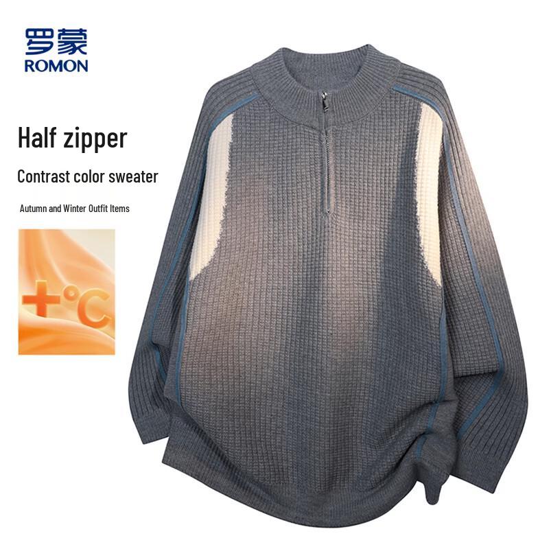 ROMON Men's Color-Block Half-Zip Casual Knit Sweater