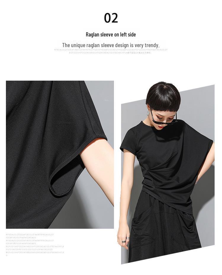 Trendy Asymmetrical Bat Sleeve T-Shirt - Summer Women's Niche Design