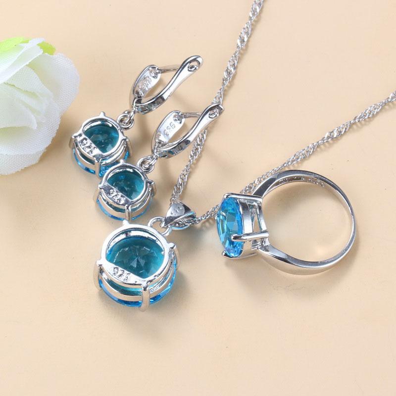 Bridal Wedding Round Moroccan Jewelry Sets With Stone Blue Cz Earrings And Necklace For Women Trendy Costume