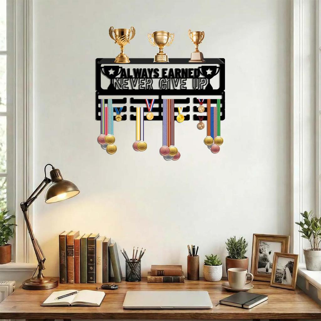 Wrought Wall Mounted Rack with Hooks - Award Display and for Medals, Ribbons, Keys - JH26146