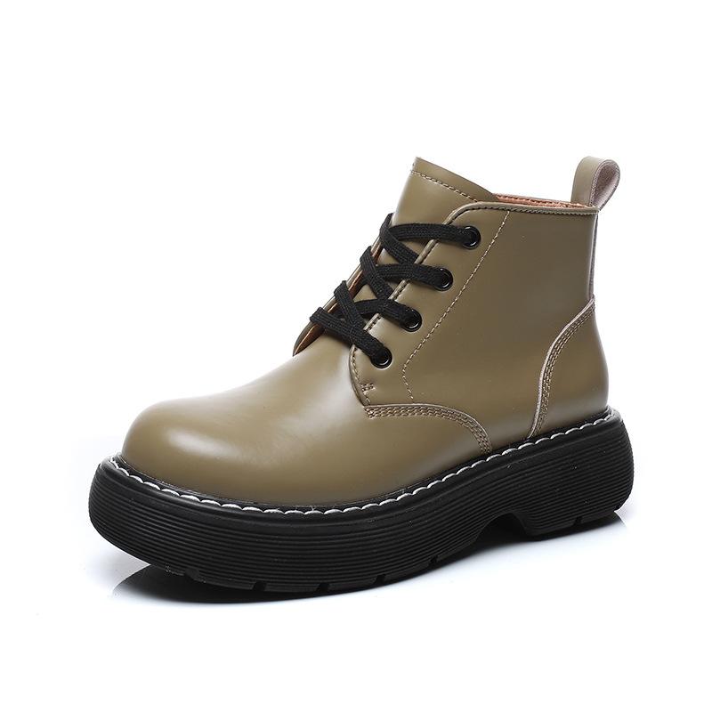 Genuine Leather Martin Boots Women Spring Thick-Soled Lace-Up 2022 Newest Retro Platform Ankle Boots For Ladies 37