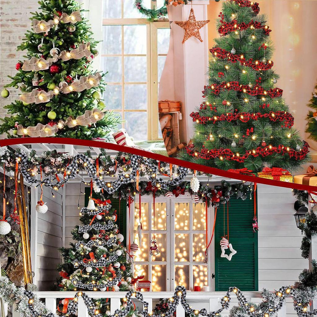 Festive Burlap Ruffled Plaid Ribbon: Red/Black & Black/White