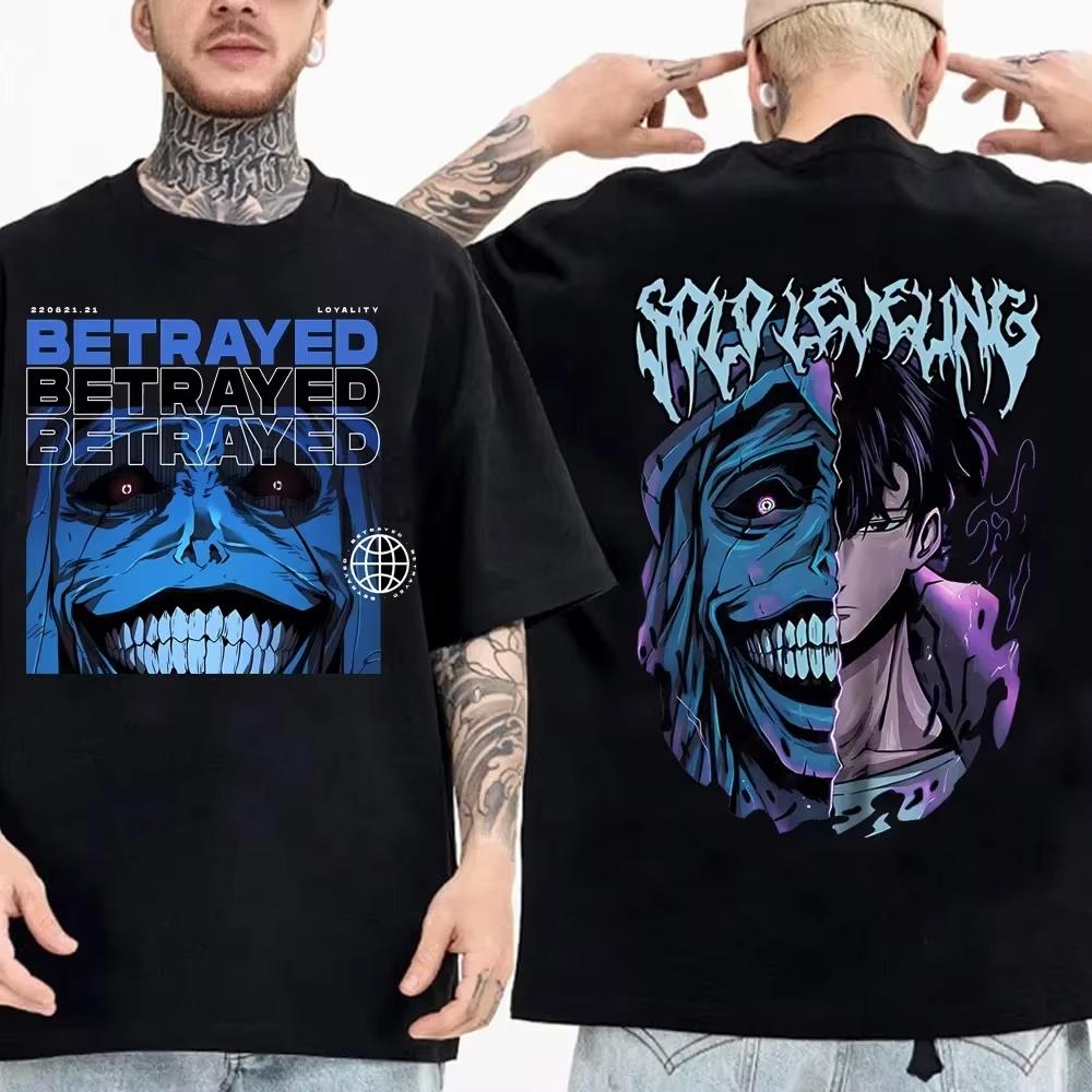 Solo Leveling anime Mens 100clothing Tshirt Cotton retro Japanese Oneck shortsleeved Hipster Fashionable Oversized Y2K shir