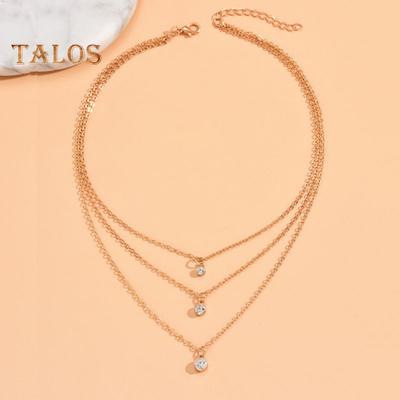 Collana da Donna Pendente Rotondo con Strass Tre Strati Regolabile con Lunghezza Estesa Gioiello da Collo per Ballo di Fine Anno Festa Collana da Sposa