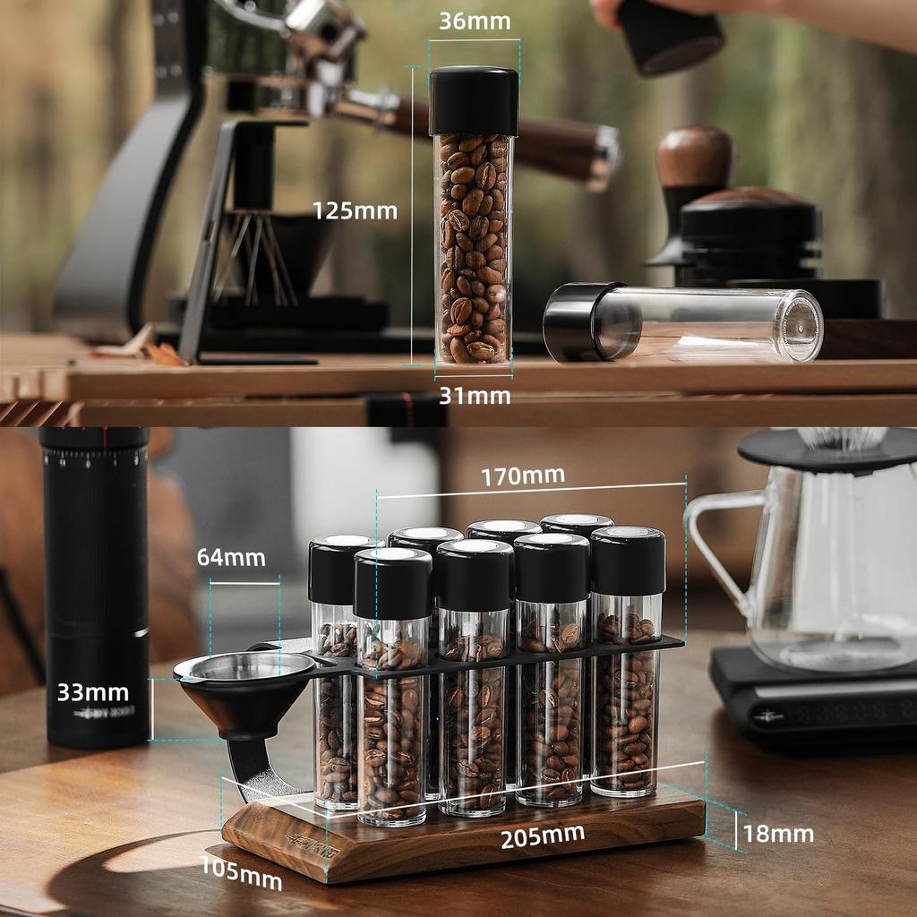 MHW-3BOMBER Coffee Bean Storage Container, Coffee Canister, One-way Exhaust, High Airtightness, Comes with Funnel, Set of 8, Measuring Canister,
