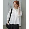 Demana Women's French Pleated Bubble Sleeve Cotton Blouse