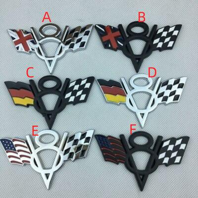 1X Auto V8 3D Metal Badge USA UK Germany Flag Truck Boot Car Sticker Universal