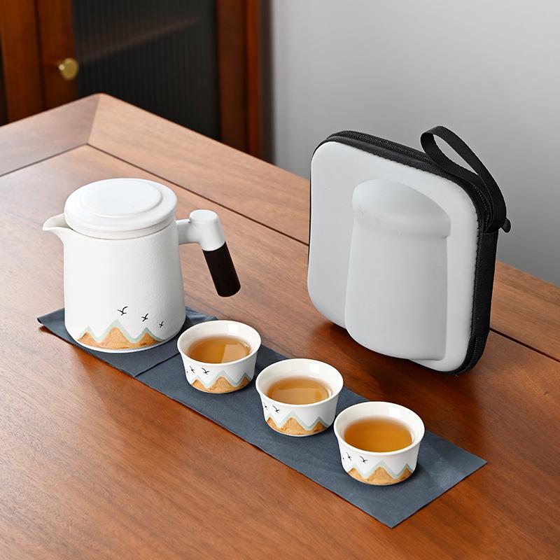 Thousand Miles of Jiangshan Tea Separation Travel Tea Set Teapot Kuaike Cup Ceramic Set Complete Set of Teapot Storage Gifts