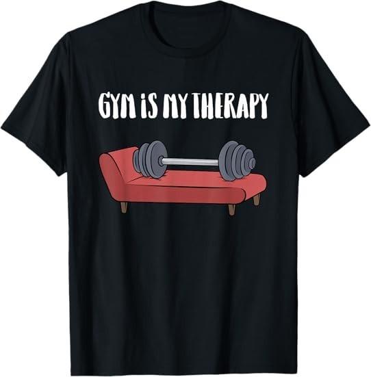 MOST POPULAR! Gym is My Therapy Tshirt Funny Gym Best Tee T-Shirt S-3XL L