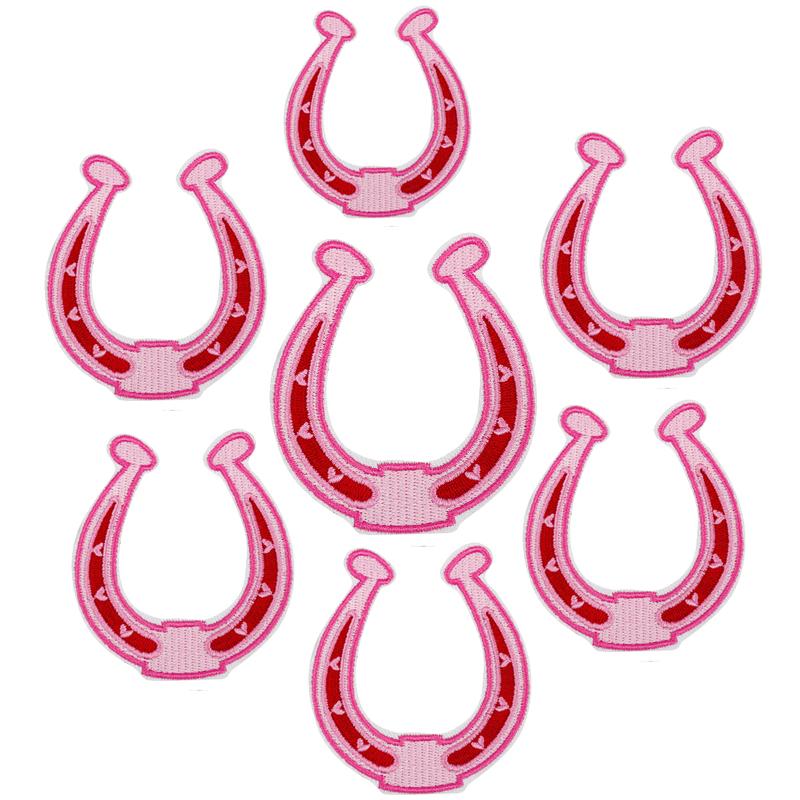 10PCS/lots Pink Western Cowboy Embroidered DIY Iron On Patches For Hats Jackets Jeans Sew Badges Pink Cartoon Embroidery Patch