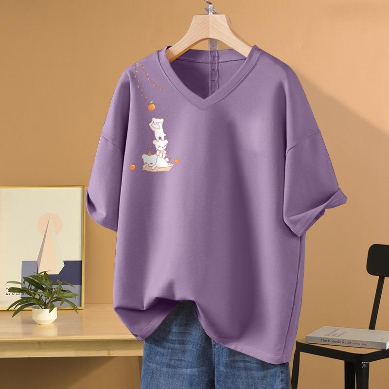 Κοντομάνικη μπλούζα, Φαρδιά γραμμή, Κολακευτικό τοπ με V λαιμόκοψη και τύπωμα για γυναίκες