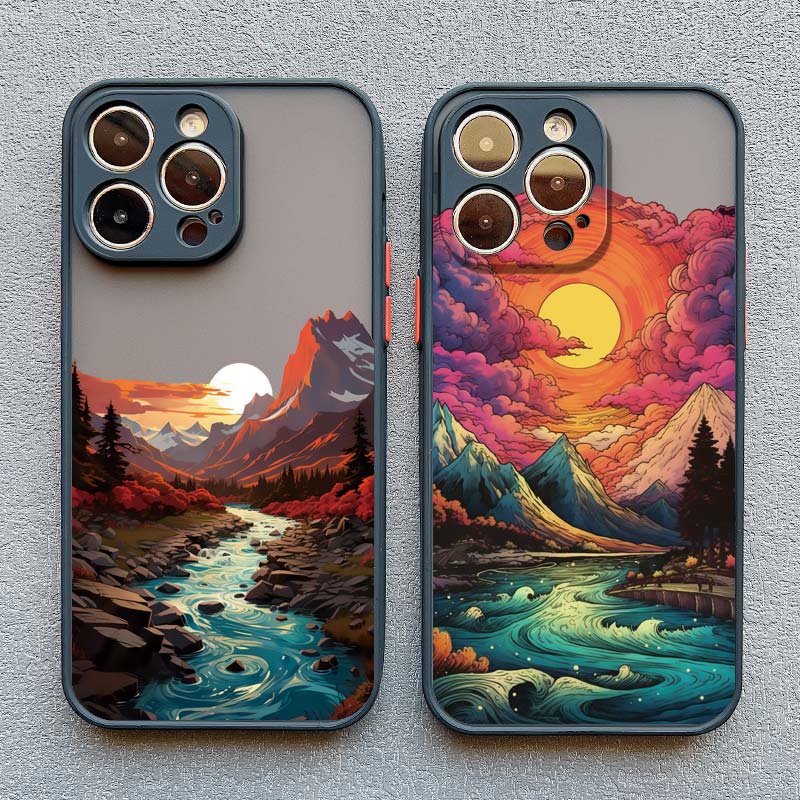 Sunrise Scenery Phone Case For iPhone 17 15 14 Plus Pro Max 16 13 12 11 Pro Max Mini XR X XS Plus Gorgeous Mountain River Cover
