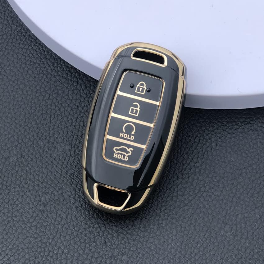 HIBEYO Key Fob Cover for 2018 2019 2020 2021 2022 Hyundai Santa Fe Venue Kona Veloster Palisade Elantra GT Accessories with Keychians Key Case Shell
