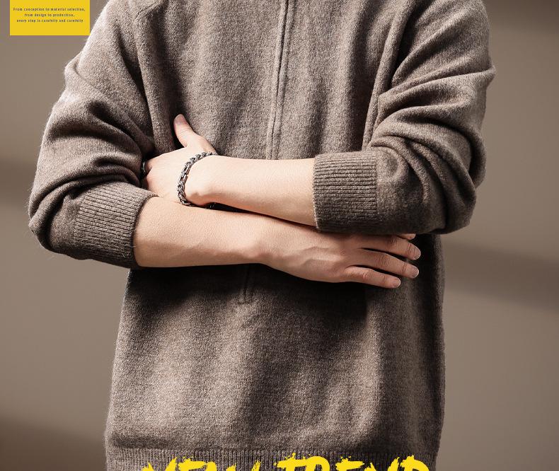 Premium American Style Men's Half-High Collar Knit Sweater - Warm, Anti-Pilling, Plus Size, Long Zipper.