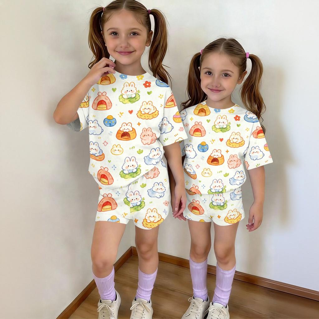 Kids Casual Short Sleeve Top and Shorts Set Animal Print Lightweight Soft Fabric Summer Outfit for Boys and Girls Comfortable Fit