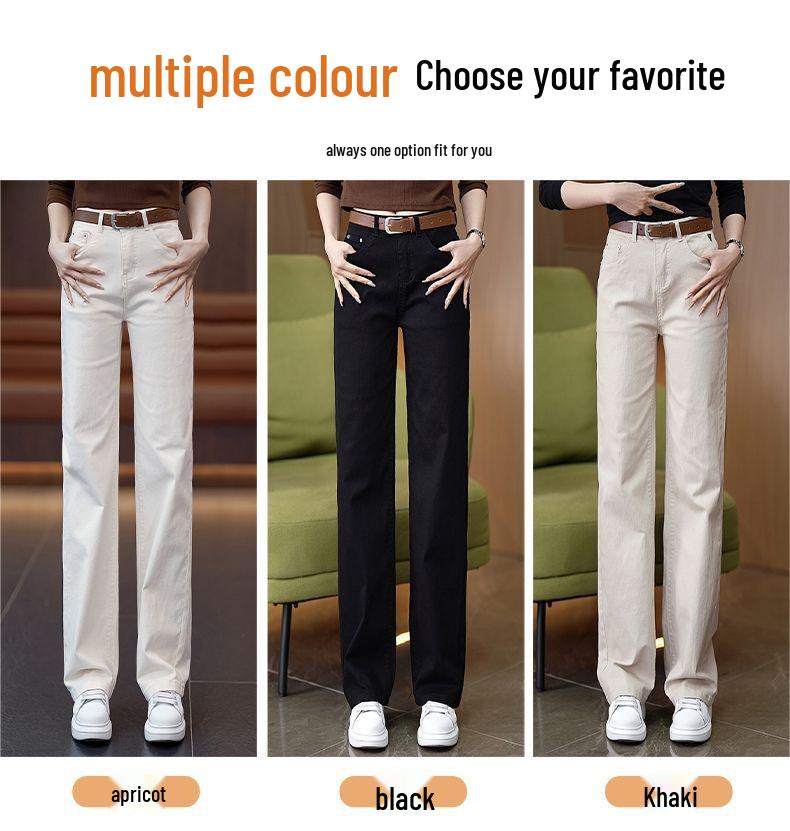 Women's High Waist Elastic Straight Leg Jeans - 2025 Spring/Autumn Collection: Versatile, Casual, Loose Fit, Slimming, Narrow/Wide Leg Options