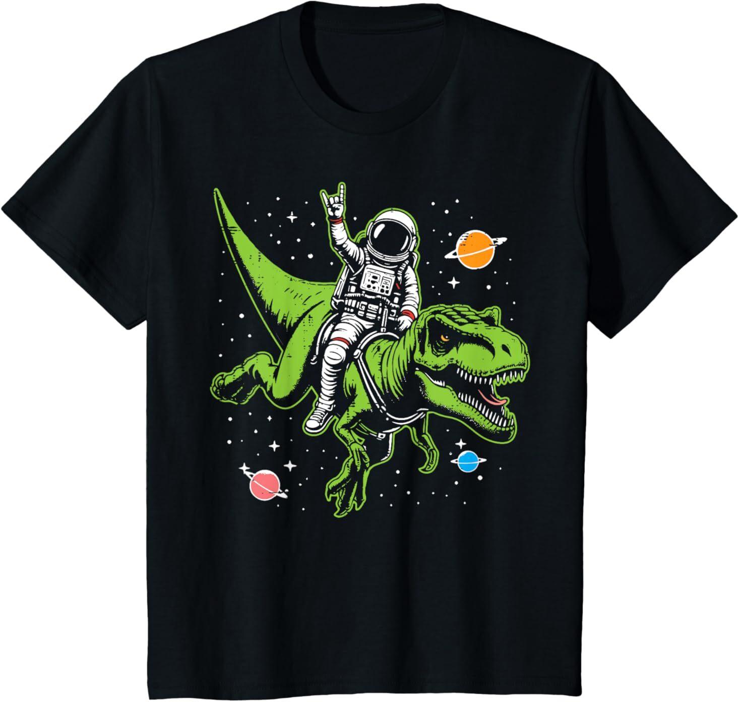 Astronaut On Dino Trex Rock Space Rocker Boys Toddler T-Shirt Mens Womens Tees Top L