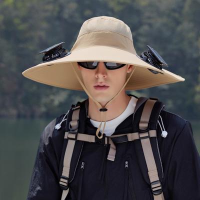Fan Hat Wide-Brimmed Outdoor Hat with Dual-Power Solar Fan Design 3 Gear Adjustable Speed Hiking Cycling Fishing Hat