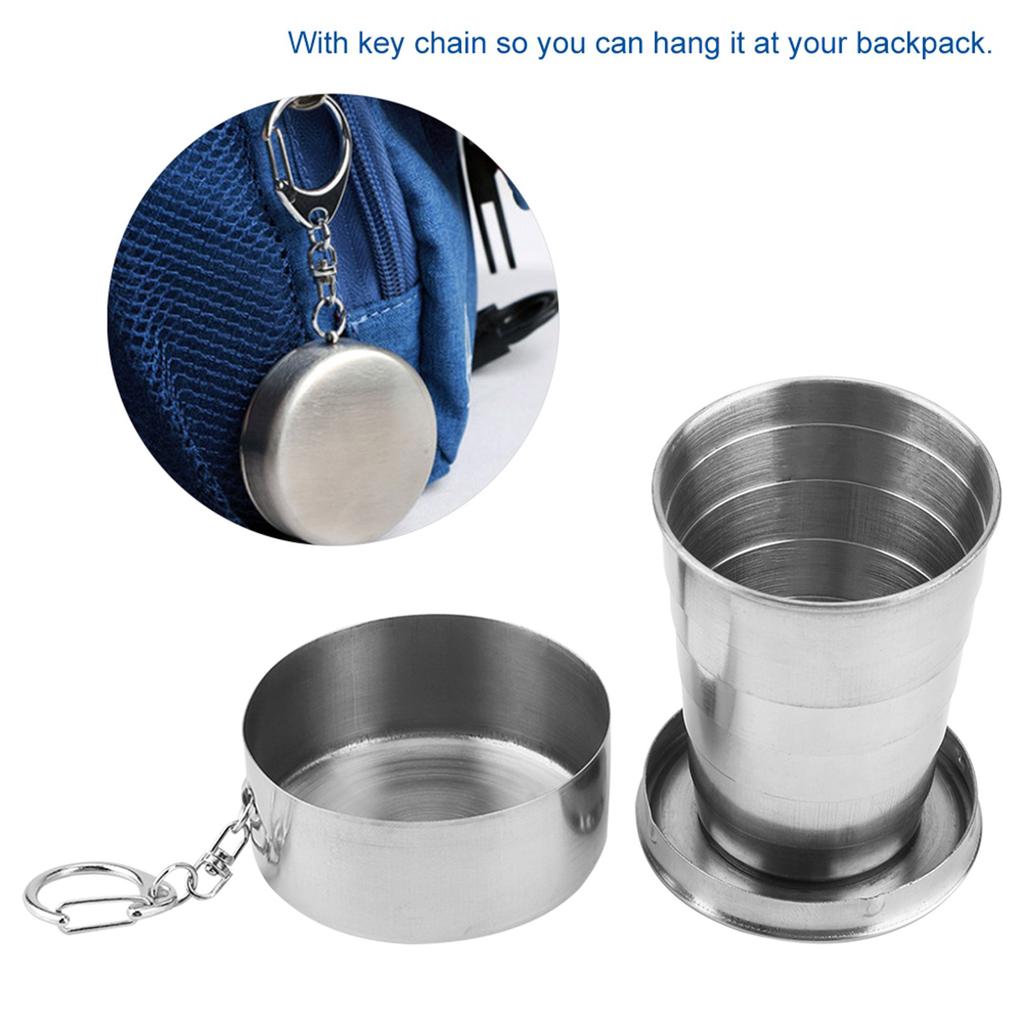 Portable Outdoor Stainless Steel Collapsible Folding Cup for Traveling Camping with Key Chain