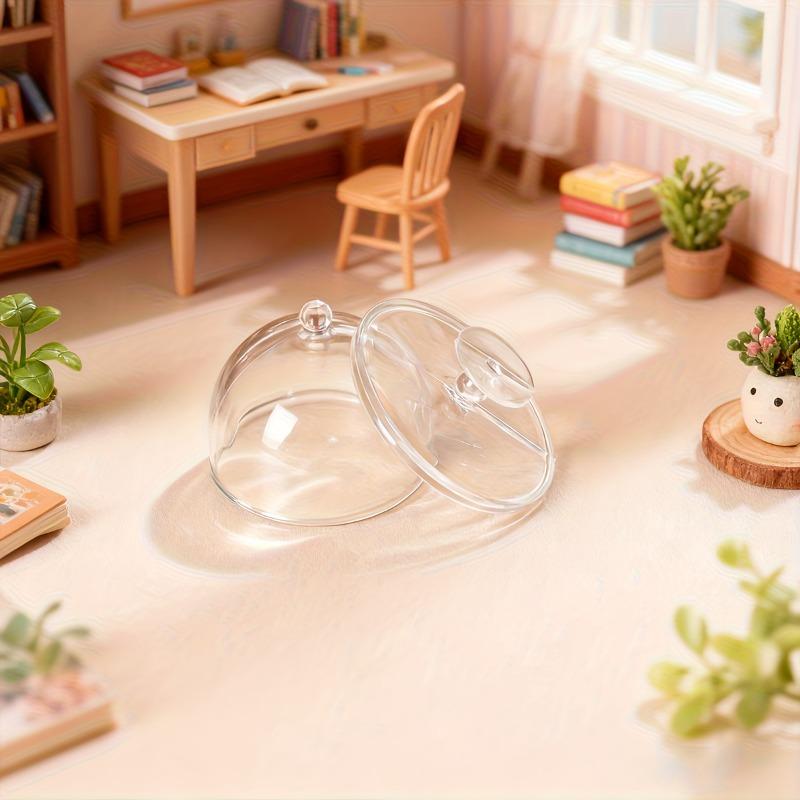 Plastic Mini House Miniature Cake Tray with Lid - Kitchen Decoration, Realistic Dessert Display Stand for Mini House Accessories