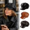 Håll värmen Läder Målarkeps Mångsidig Åttkantig keps Retro PU Baret Keps Vardaglig
