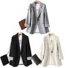 Women Fall Spring Suit Coat Formal Business Style Solid Color Single Button Long Sleeve Lapel Pockets Striped Cuff Slim Fit OL Commute Cardigan Jacket