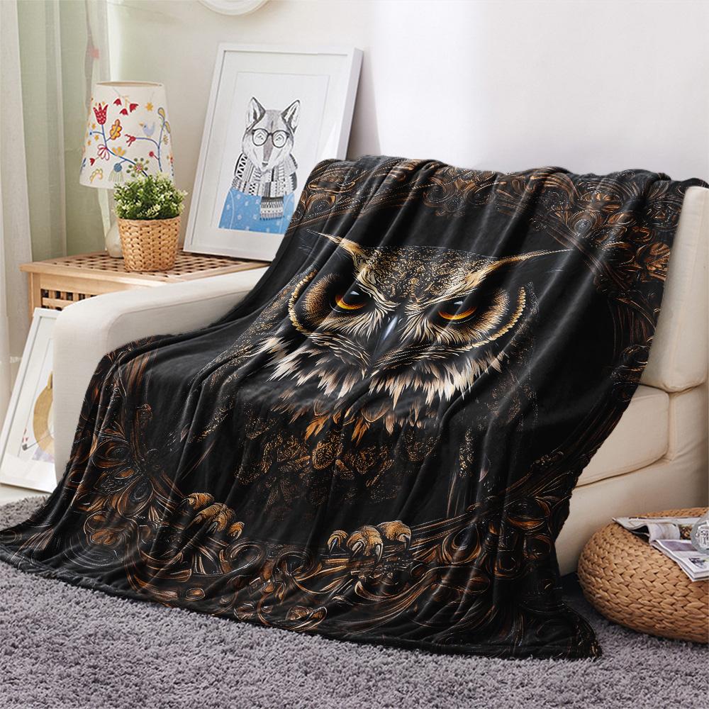 Vintage Patterned Owl Print Flannel Blanket, High quality Comfortable for All Seasons, Home Decor, Warmth and Comfort